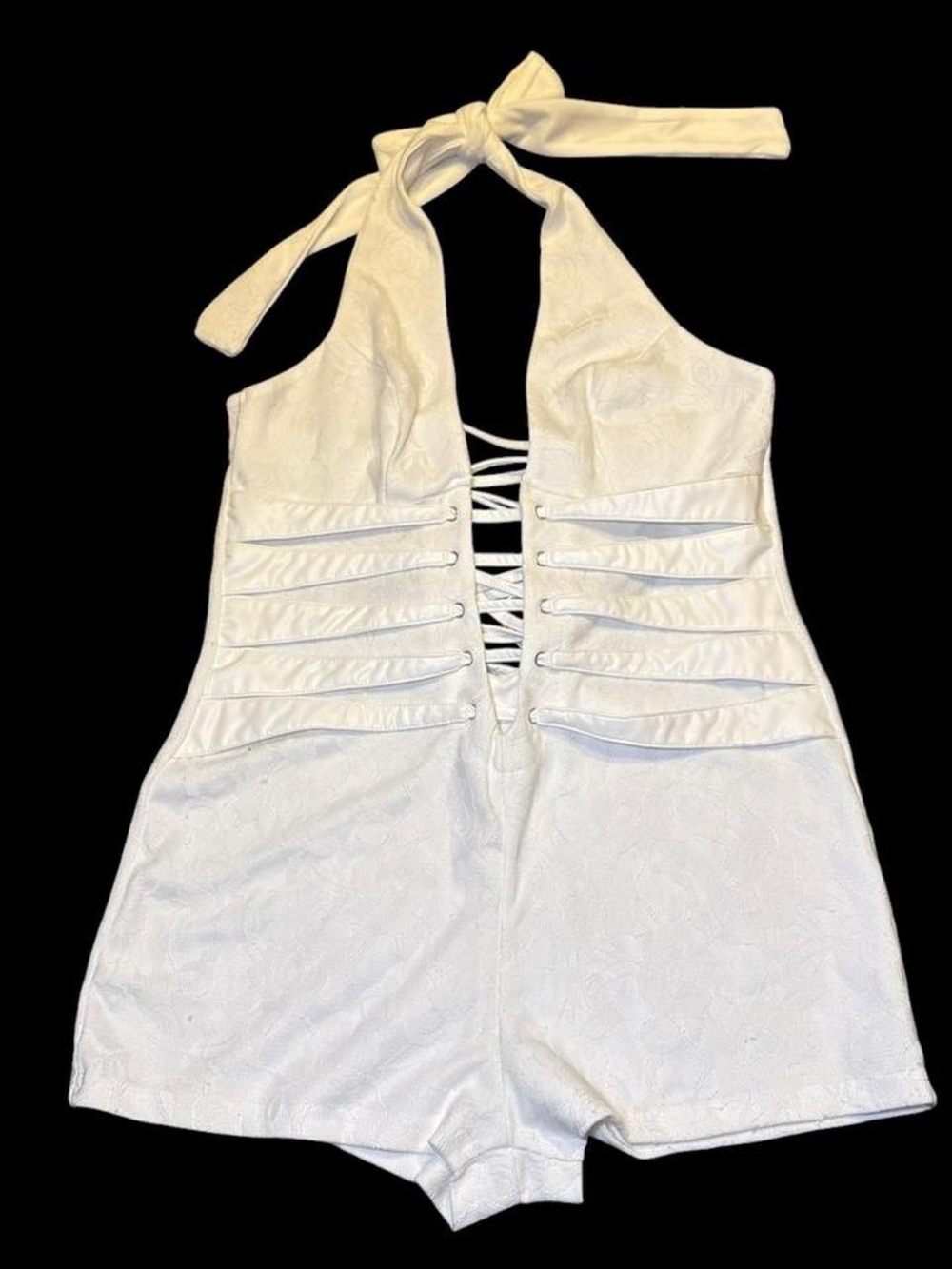 Fashion Nova White Halter Lace-Up Romper